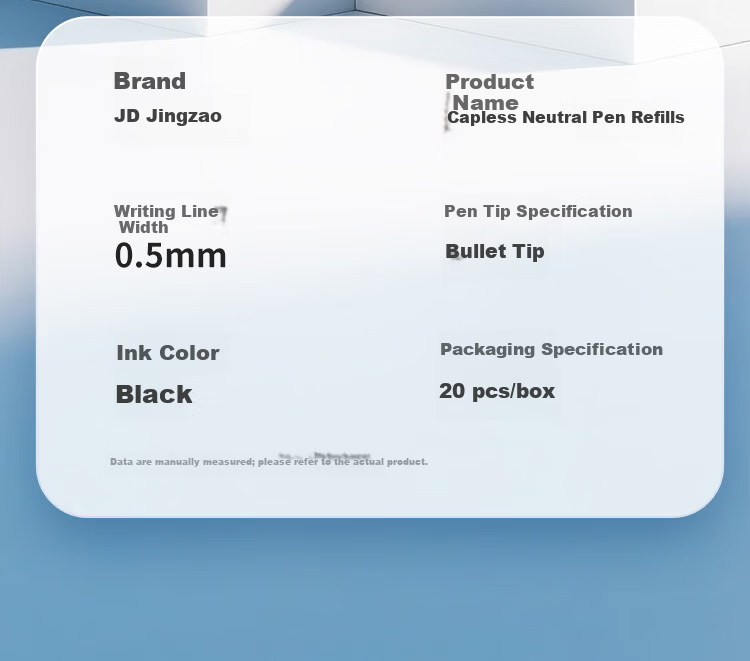 JD Jingzao Cap-Removable Neutral Pen Refills Bullet Tip 0.5mm Black 20-Pack Imported Ink Office Pen Refills Quick-Dry Anti-Bleed Compatible with Classic Cap-Removable Neutral Pens 12