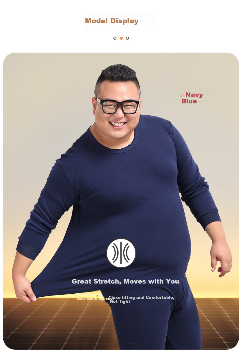 Hengyuanxiang Plus Size Autumn Men's 100% Cotton Thin Antibacterial Warm Underwear Set Spring and Autumn 14