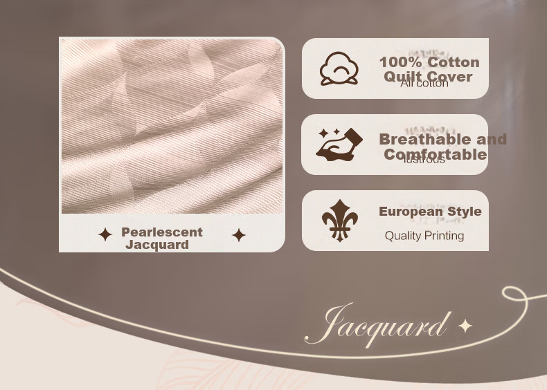 Fuanna Home Textile Four-Piece Set High-Grade Jacquard Pure Cotton Bedding Set Baroque 203*229cm Yellow 2