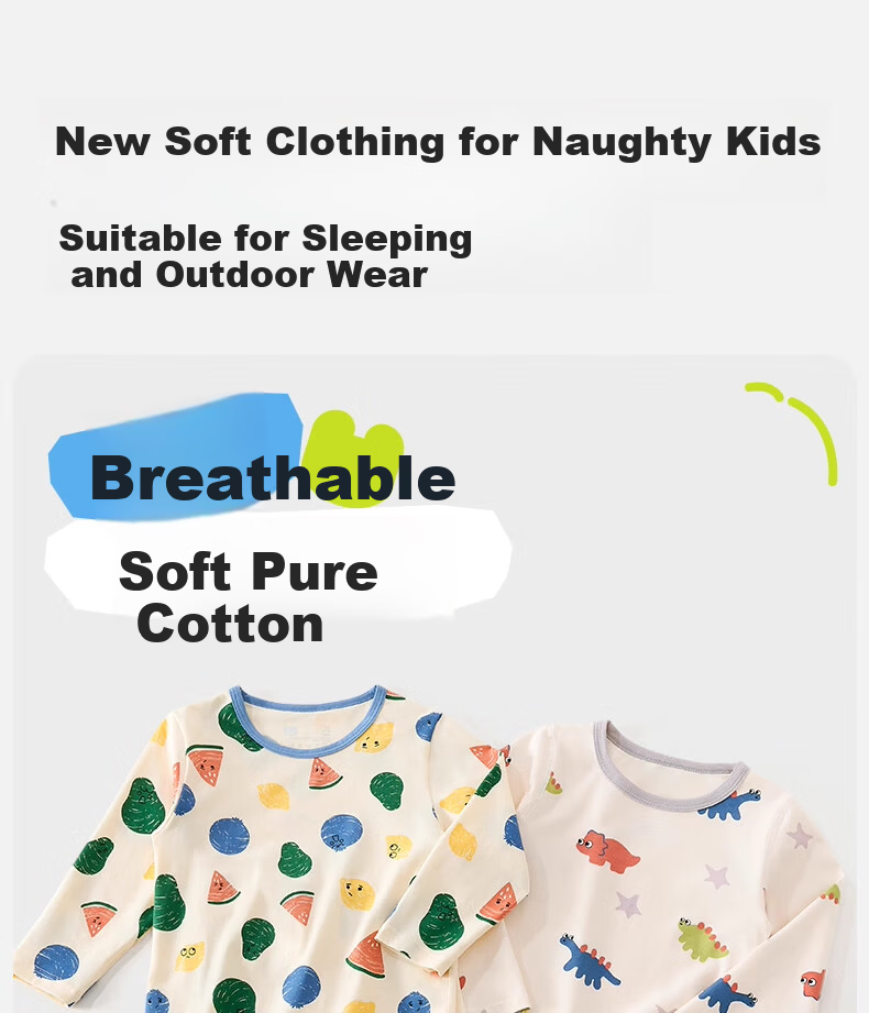 Mianqixiong Children's Autumn Winter Cotton Antibacterial Pajama Set Girls Homewear Baby Thermal Underwear Boys Air Conditioning Suit - 100 1