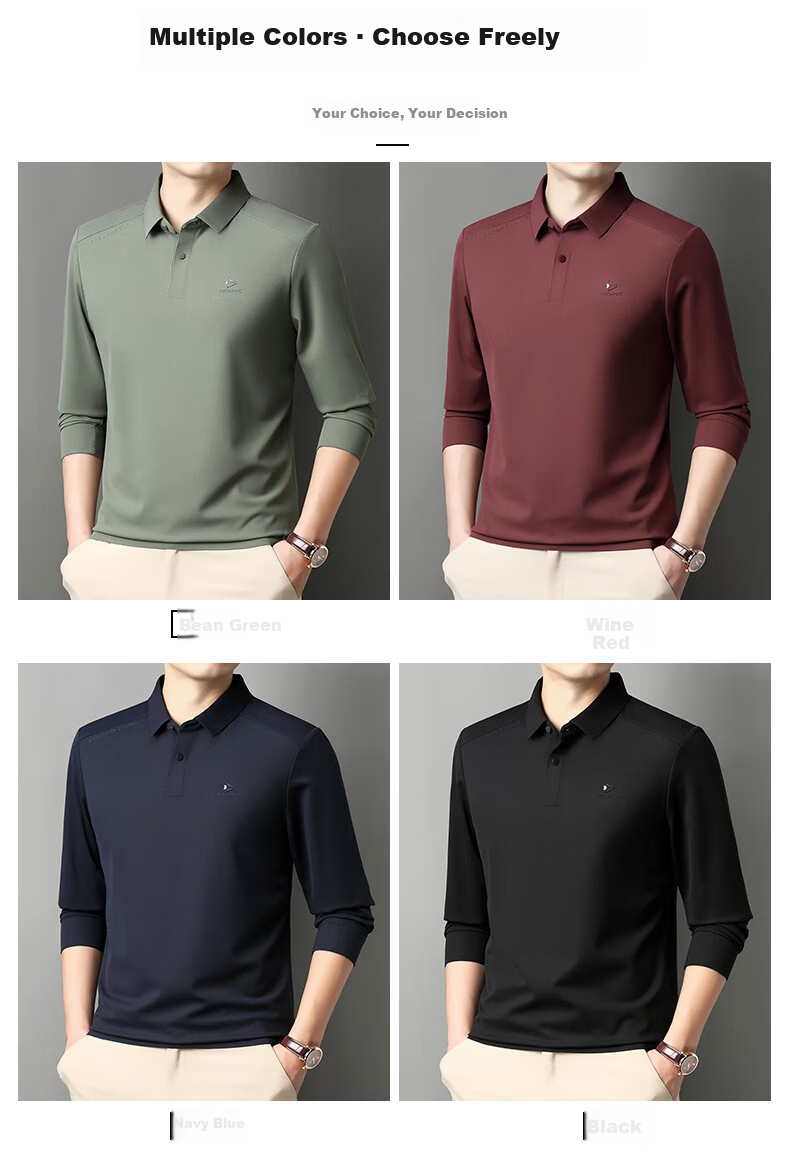 Romon Men's Long Sleeve T-Shirt Spring Polo Shirt Business Casual Sweatshirt Executive Top Base Shirt Jacket Black 3XL W8E 2