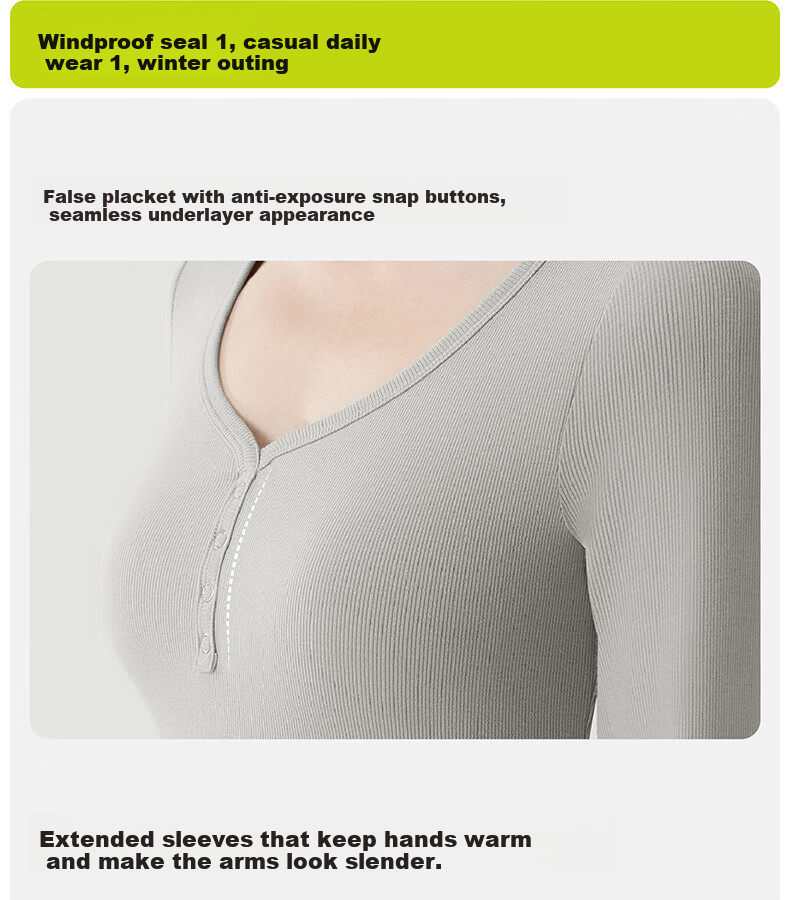 Half-Lined Thermal Base Layer with Chest Pad, Warm Innerwear, Long Sleeve U-Neck T-Shirt for Women, Spring Autumn Winter, No Bra Needed 26