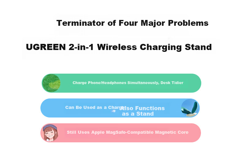 Ugreen 2-in-1 Magnetic Wireless Charger Stand MagSafe Compatible with Apple iPhone 17/16/15/14/13 Pro Max and 7.5W Wireless Earphones Charging 2