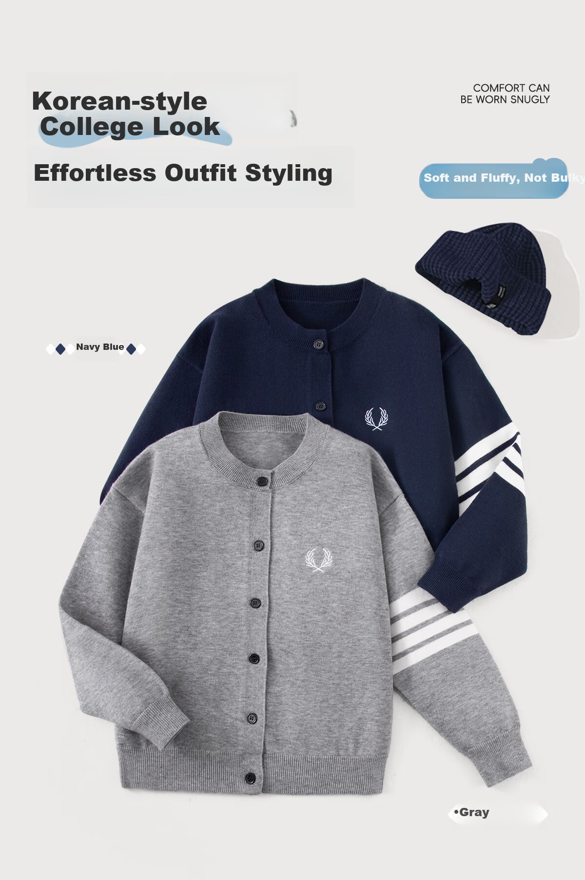 Langsha Autumn Boys' College Style Sweater Cardigan Casual Knitwear Navy Blue 130 6