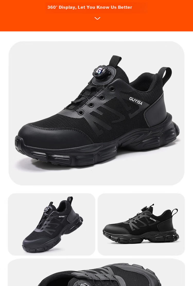 GUYISA Men's Summer Breathable Anti-Smash Steel Toe Anti-Puncture Ultra-Light Comfortable Safety Work Shoes 3117BKT Size 38 10