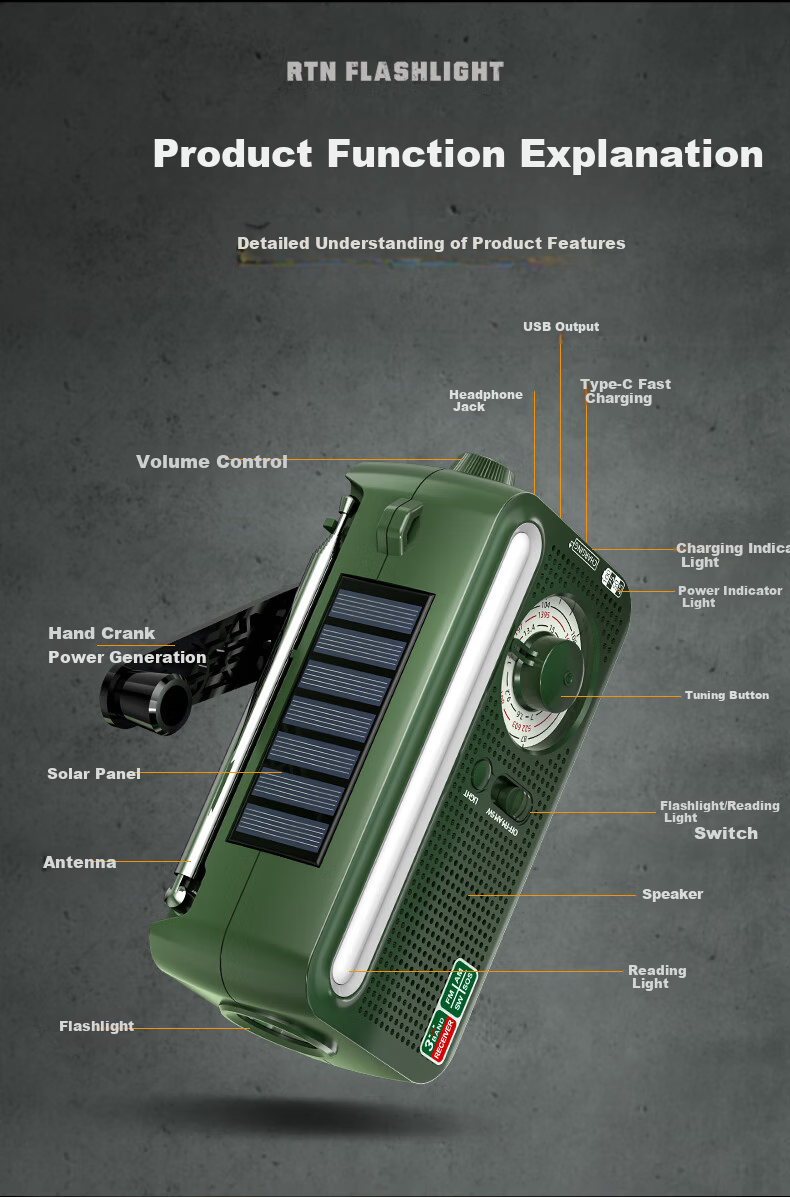 SHENYU Hand Crank Generator Radio Flashlight Multifunctional Emergency Outdoor Solar Charging Equipment Lighting Lamp 5