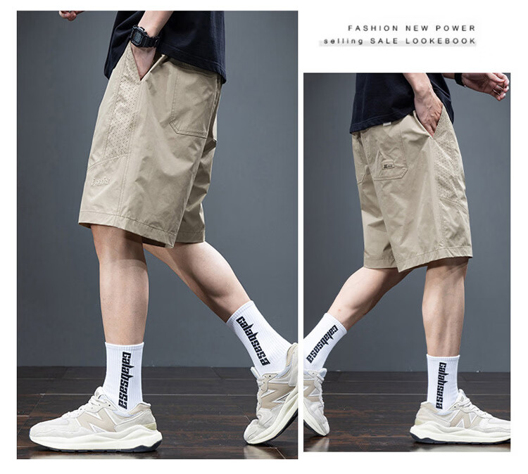 JEEP Men's Summer Ice Silk Thin Quick-Dry Loose Casual Sports Cargo Shorts Khaki 4XL 20