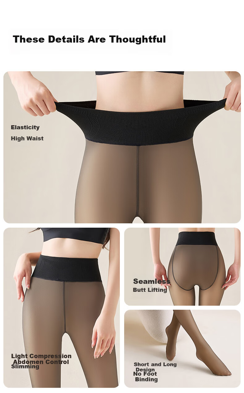 MiiOW Black Sheer Skin-Like Leggings for Women, Fleece-Lined Thickened Warm Tights, Black Pantyhose for Outdoor Wear 21