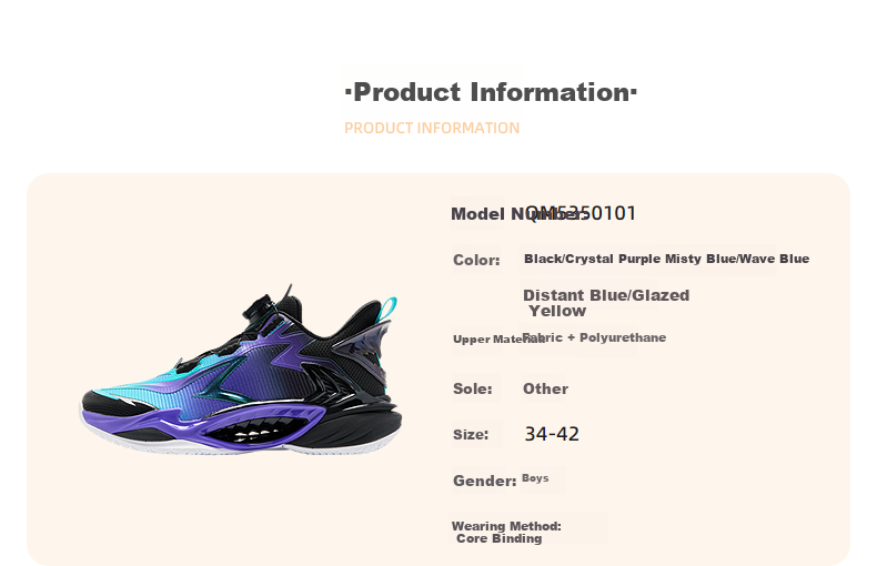 QIAODAN Boys' Basketball Shoes Youth [Qinglong 5.0] Spring Autumn Sports Shoes Black/Crystal Purple Size 39 21