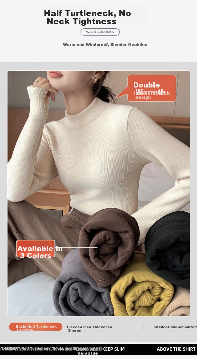 LangSha Autumn Winter Fleece-Lined Thickened Half Turtleneck Base Shirt for Women 7A Antibacterial Mite-Resistant Lamb Fleece Thermal Innerwear 7