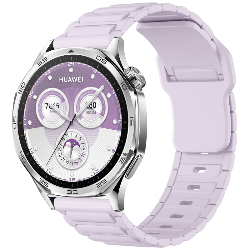 Weiqiantu Compatible Huawei Watch Band for Watch 3/4 Pro/Watch GT4/GT3/2, High-Grade Silicone Pin Buckle Strap with Herringbone Texture, 42/43mm Dial, Shimmering Purple