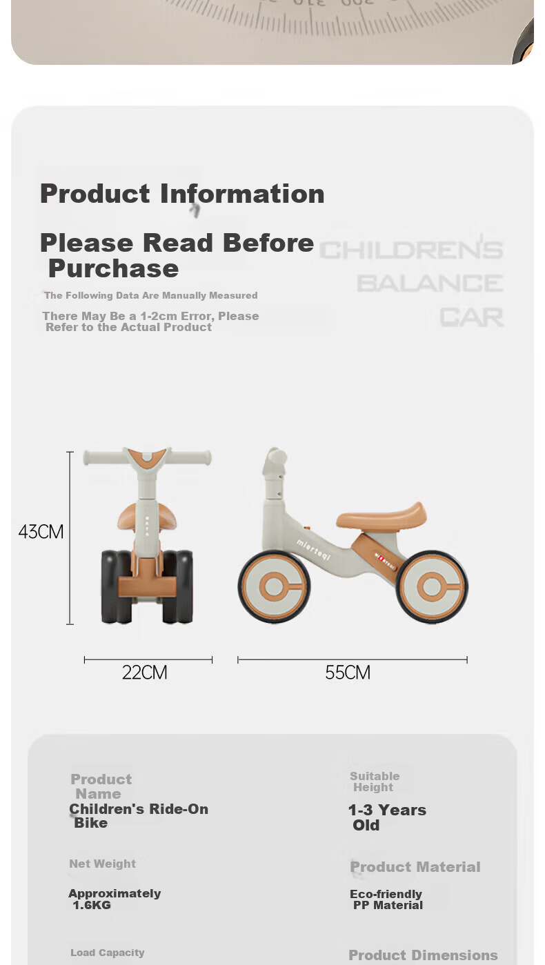 Besnay Kids Balance Bike 1-3 Years Old Baby Four-Wheel Glide Bike Anti-Tip Beginner Infant Scooter Toddler Ride-On Car 15
