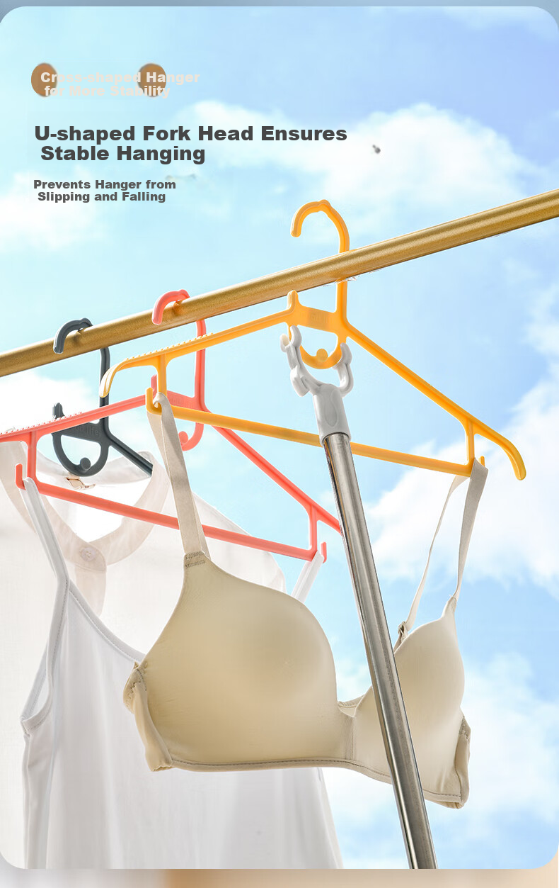 FK Retractable Clothes Drying Rod, No Drilling Required, Extendable Laundry Hanger for Balcony, Five Adjustable Levels, Stainless Steel Indoor Hanging Quilt Drying Tool 6