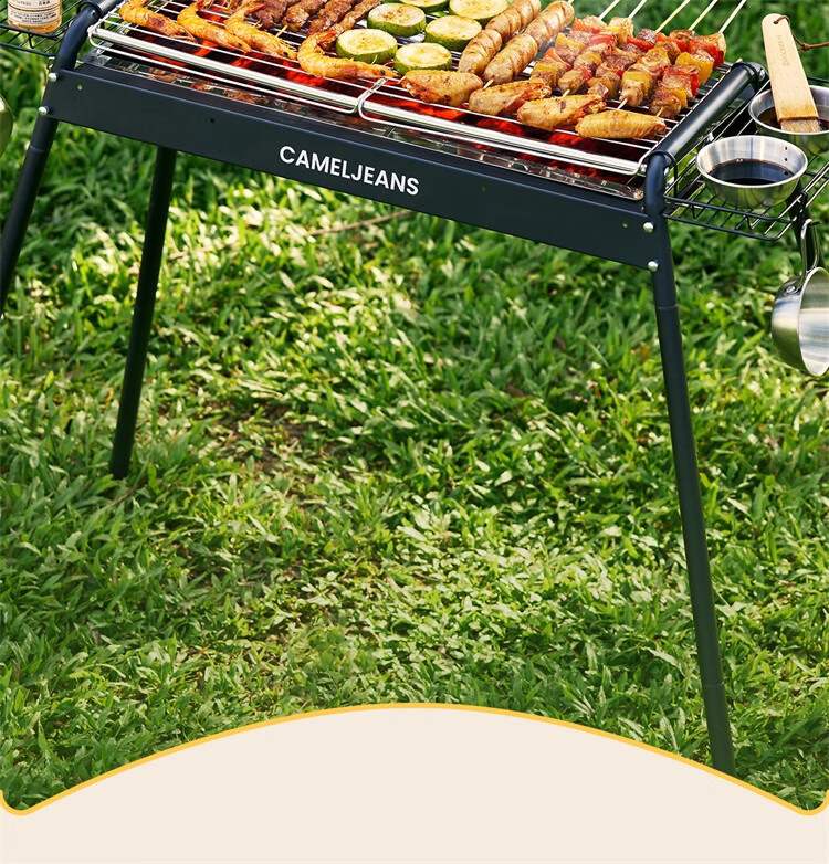 CAMELJEANS BBQ Grill Home Barbecue Rack Skewers Outdoor Camping Portable Charcoal Detachable 174BH05719 Black 2