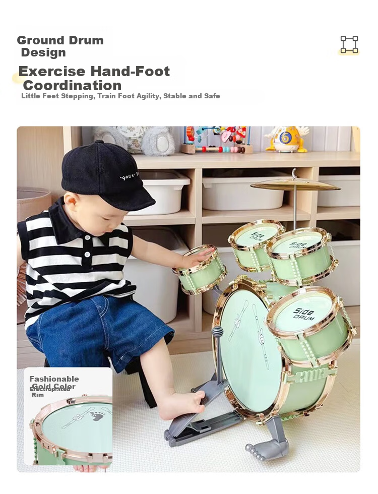 QIAO WA BAO BEI Drum Set for Home Use, Children Beginners Practice Kit, Entry-Level Professional Toy, Birthday Gift for Boys And Girls, Mid-Autumn Festival Present 8