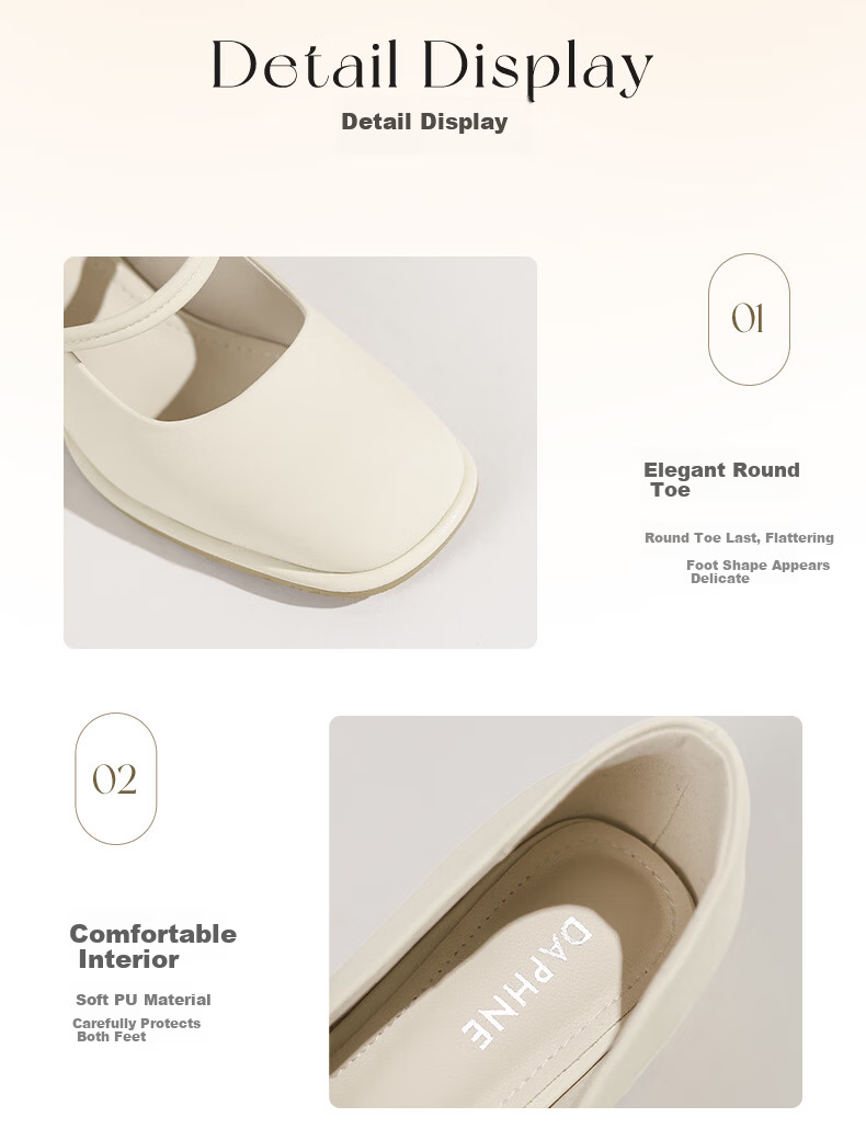 DAPHNE French Mary Jane Shoes for Women, 2026 New Spring Style, Shallow Mouth Gentle Flats, New Chinese-Style High Heels, Beige, Size 36 7