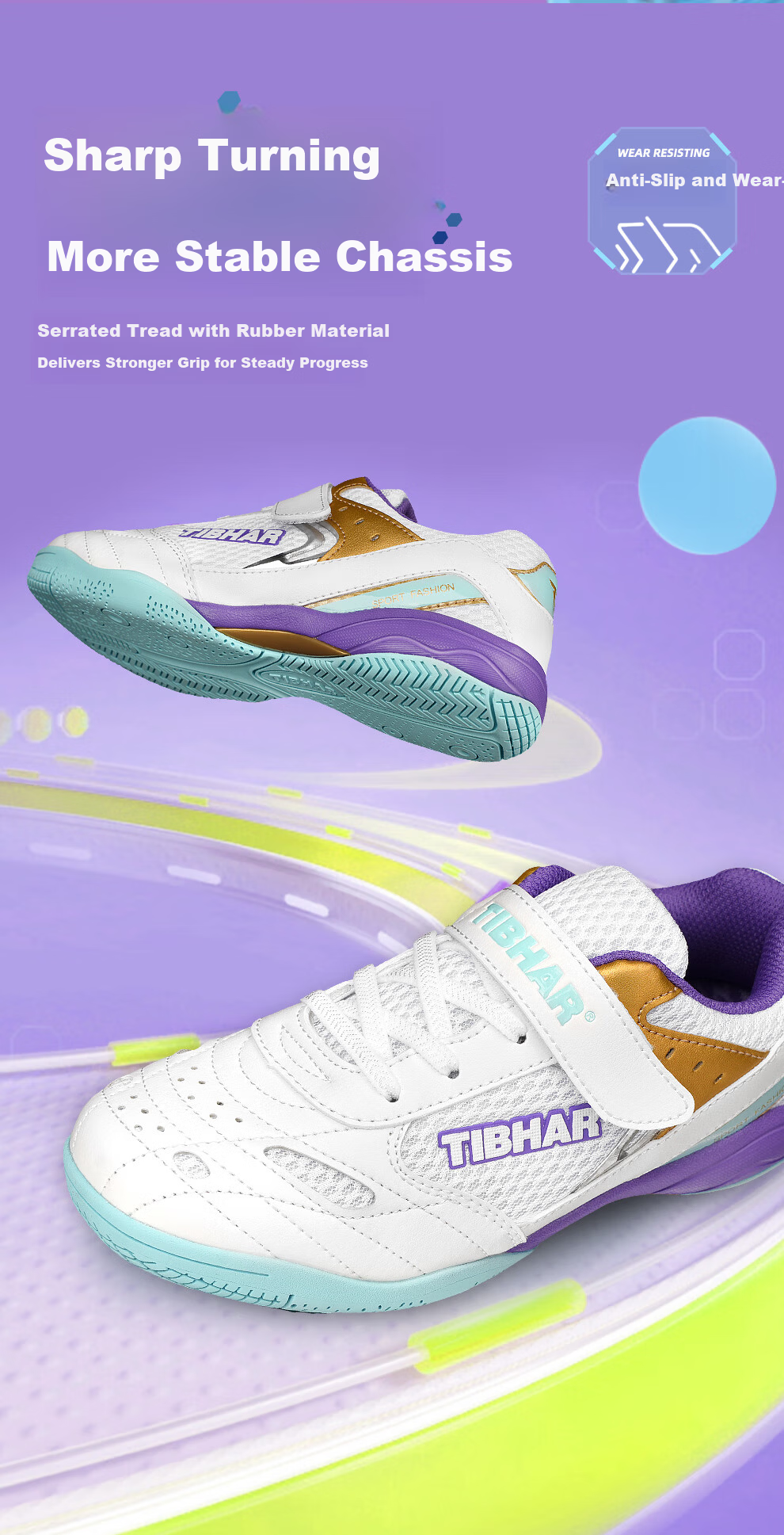 TIBHAR Children's Table Tennis Shoes for Boys And Girls, Non-Slip Breathable Training Ping Pong Sports Shoes 01921 White/Purple 32 7