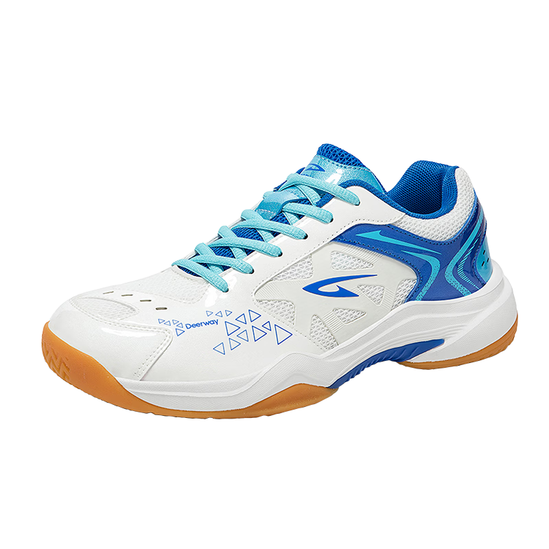DEERWAY Unisex Badminton Shoes Casual Training Lightweight Soft Sole Breathable White Lake Blue Size 40