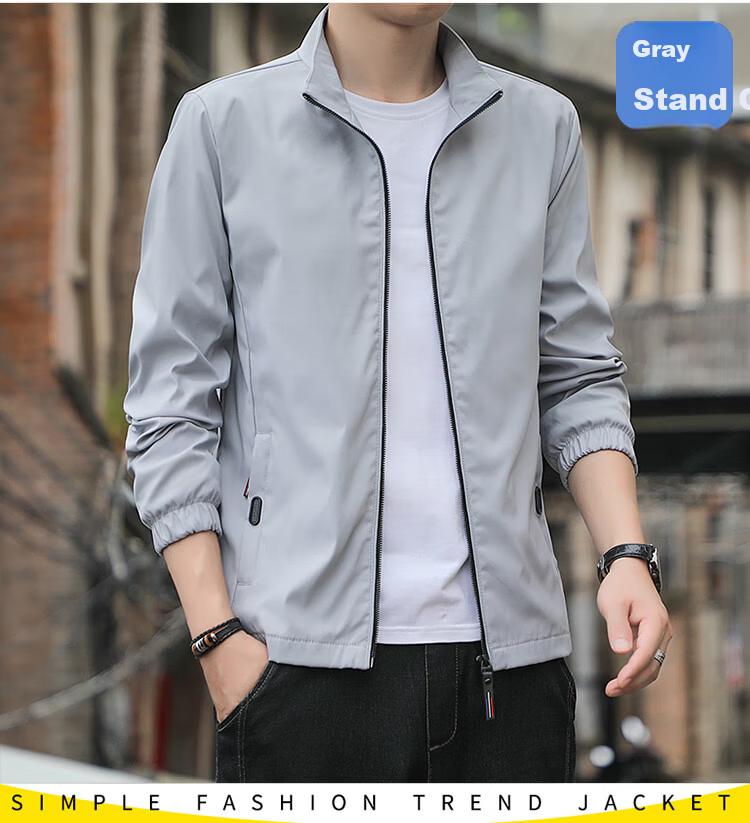 ROMON Fleece-Lined Jacket Men Autumn Winter Warm Business Casual Stand Collar Gray L 13