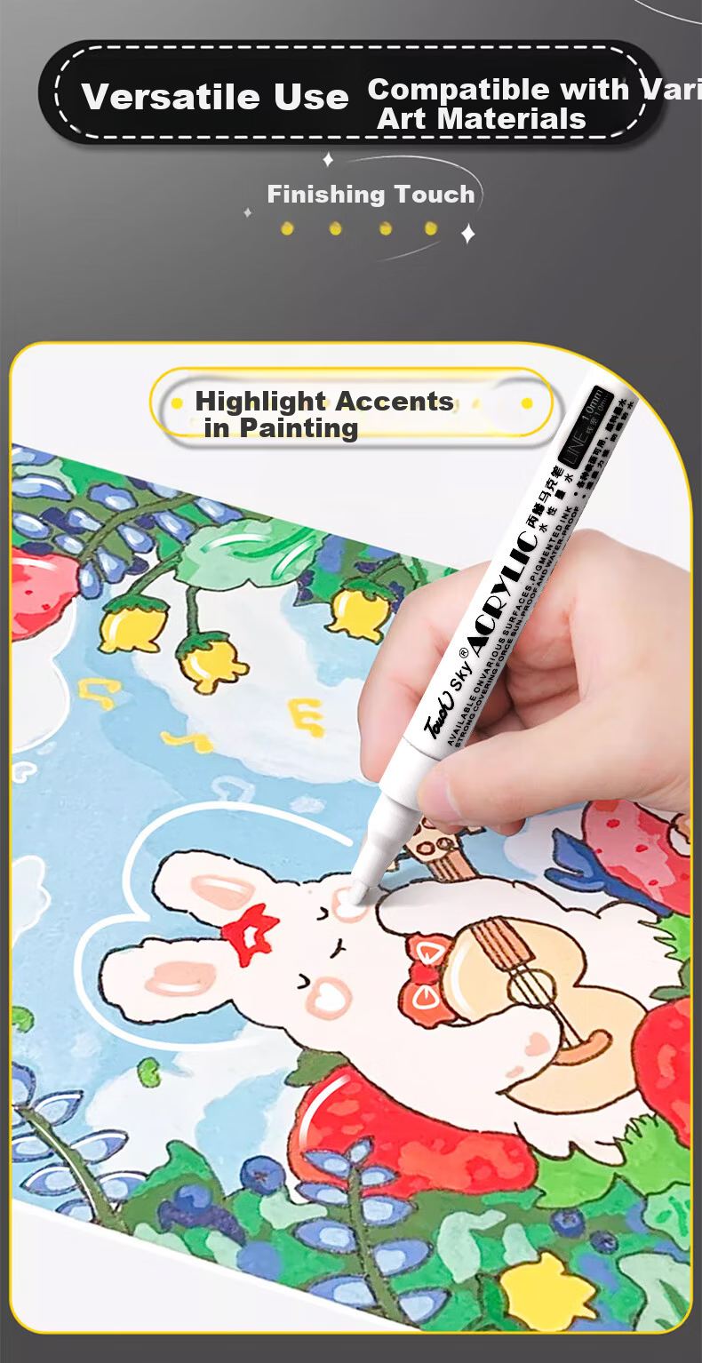Shuxing White Acrylic Highlighter Double-Ended Waterproof Fade-Resistant Art Marker for Students Drawing Graffiti Black Card Journal White Paint Pen Watercolor Pen 12