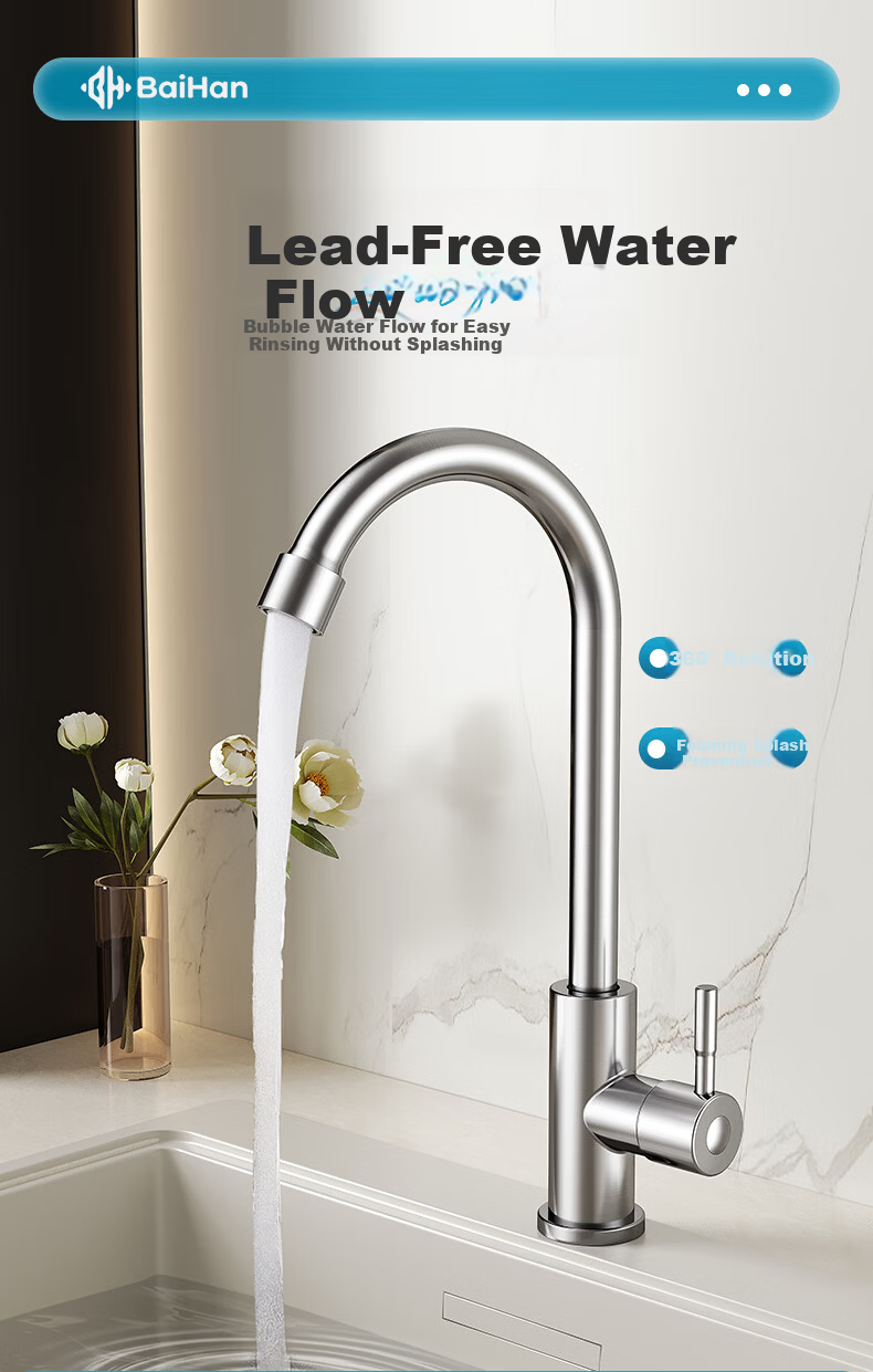 Baihan Kitchen Faucet Single Cold Household Sink Vegetable Washing Basin Faucet Stainless Steel Sink Faucet 1