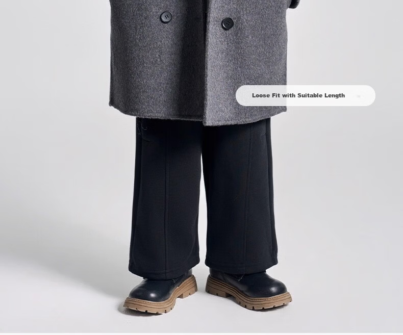 Romon Kids Reversible Wool Coat Autumn Winter Boys Girls Woolen Mid-Length Korean Style Jacket Charcoal Gray 170 14