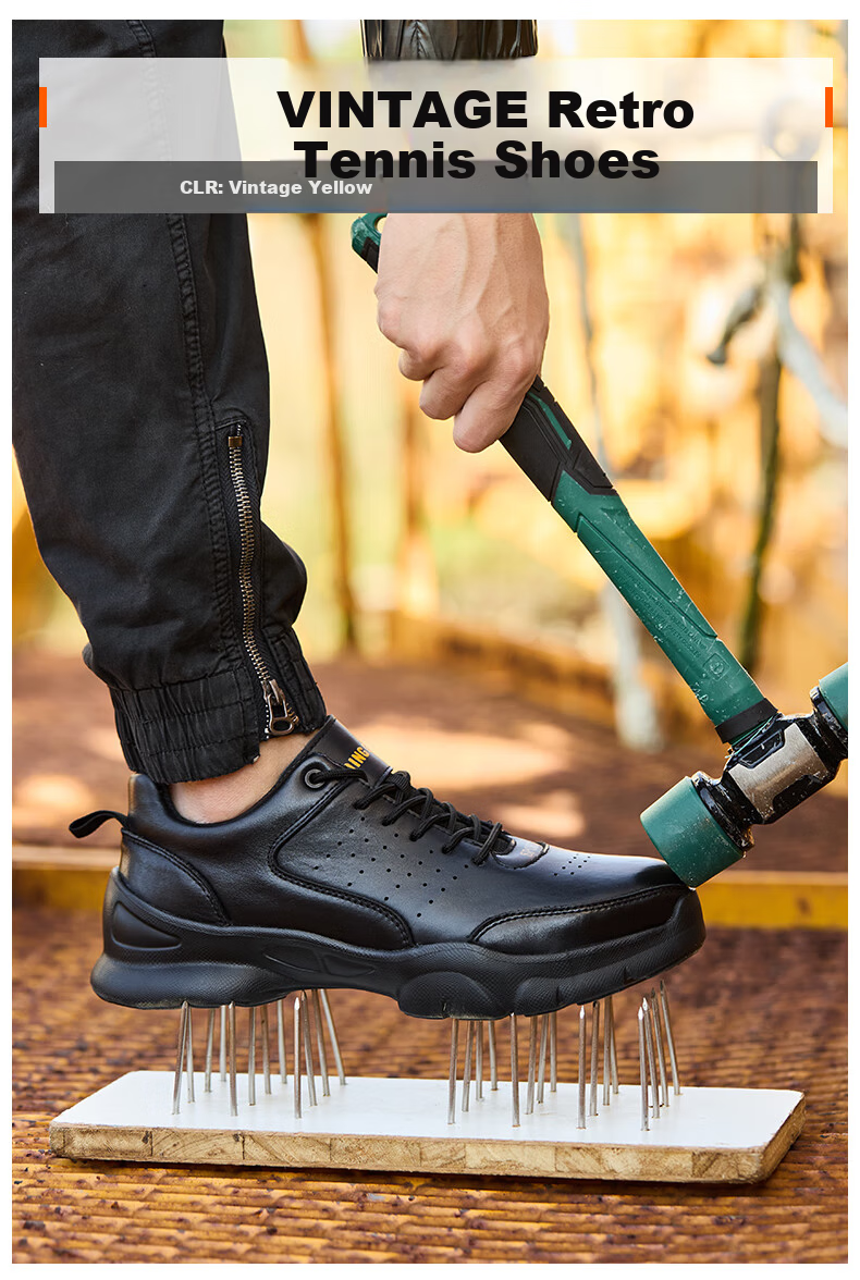 Dinggu Men's Safety Work Shoes Steel Toe Leather Lightweight Anti-Smash Anti-Puncture JD1705 Black K38 3