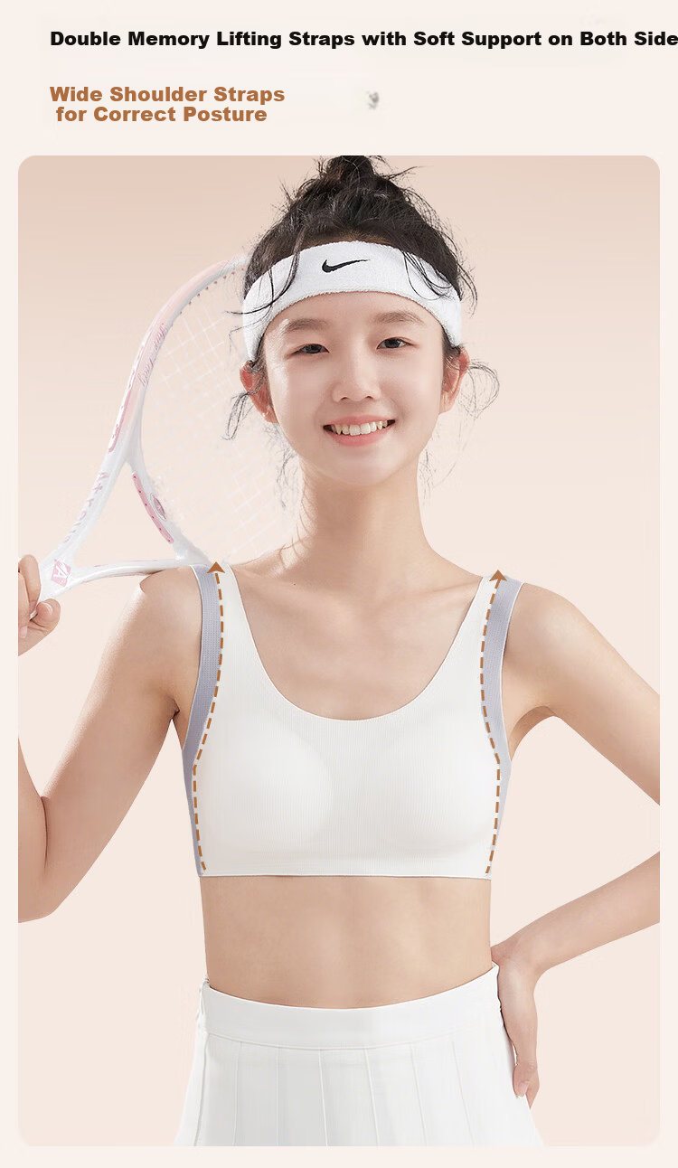 Seven Colors Spinning 2-Pack Girls' Underwear Teenage Sports Bra Vest for Ages 12-18, Lifting and Anti-Shock, Suitable for Middle and High School Students 7