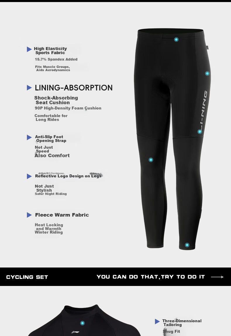 LI-NING Men's Cycling Base Layer Long Sleeve Autumn Thin Fleece Tight Road Bike Jersey 4