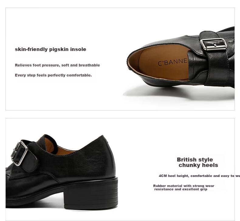 C.BANNER Women's New Loafers Small Leather Shoes Formal Commuting Deep Mouth Single Shoes A25417897 Black Size 39 8