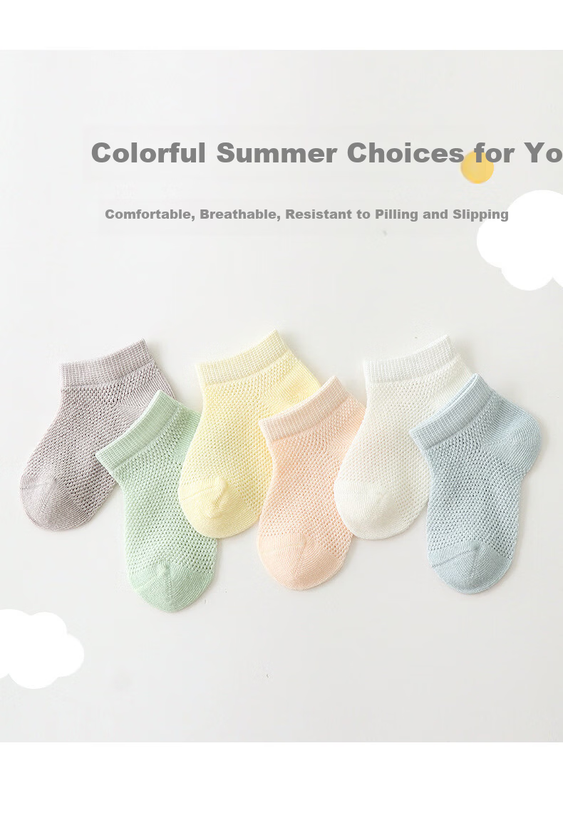 Five Cotton 3-Pair Baby Socks Spring Summer Breathable Mesh Children's No-Show Socks Candy Color Seamless Newborn Socks 2