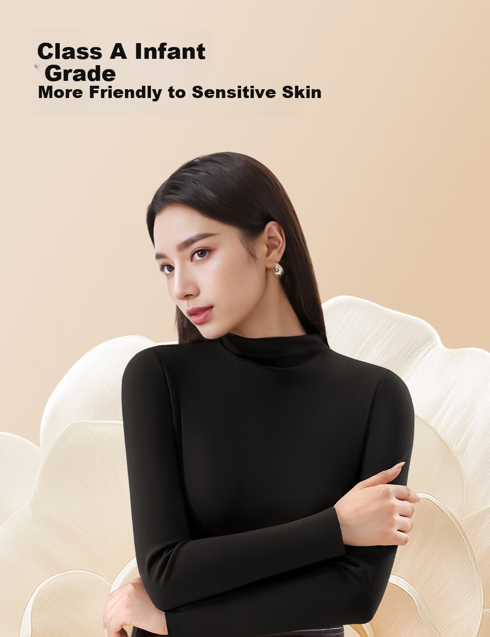 Urban Beauty [Class A Camellia] Women's Thermal Underwear Autumn Winter Antibacterial Half Turtleneck Slim Fit Base Shirt 11