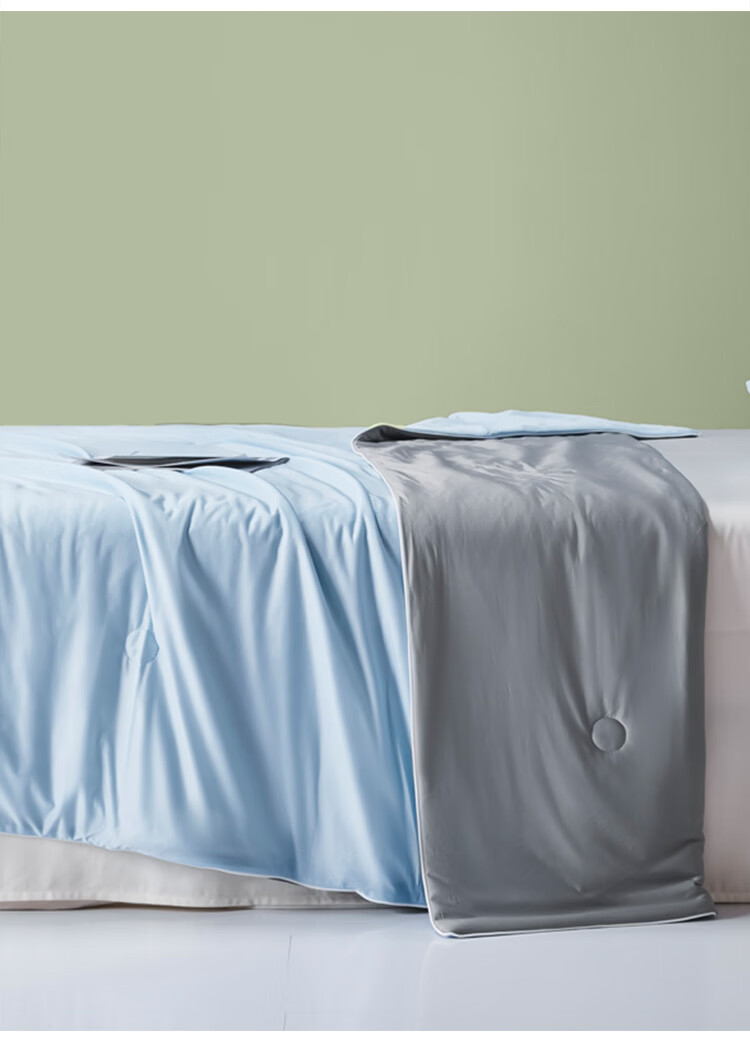 Jiuzhoulu Cooling Antibacterial Ice Silk Summer Quilt A-Class Double Machine Washable Thin Air-Conditioned Blanket Blue Gray Patchwork 10