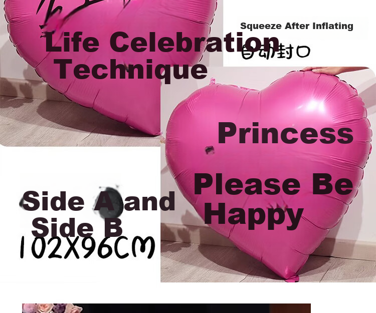 Gongxun Big Love Heart Princess Happy Birthday Balloon Party Decoration Scene Setup Atmosphere Photo Heart-Shaped Confession Rose Red 7