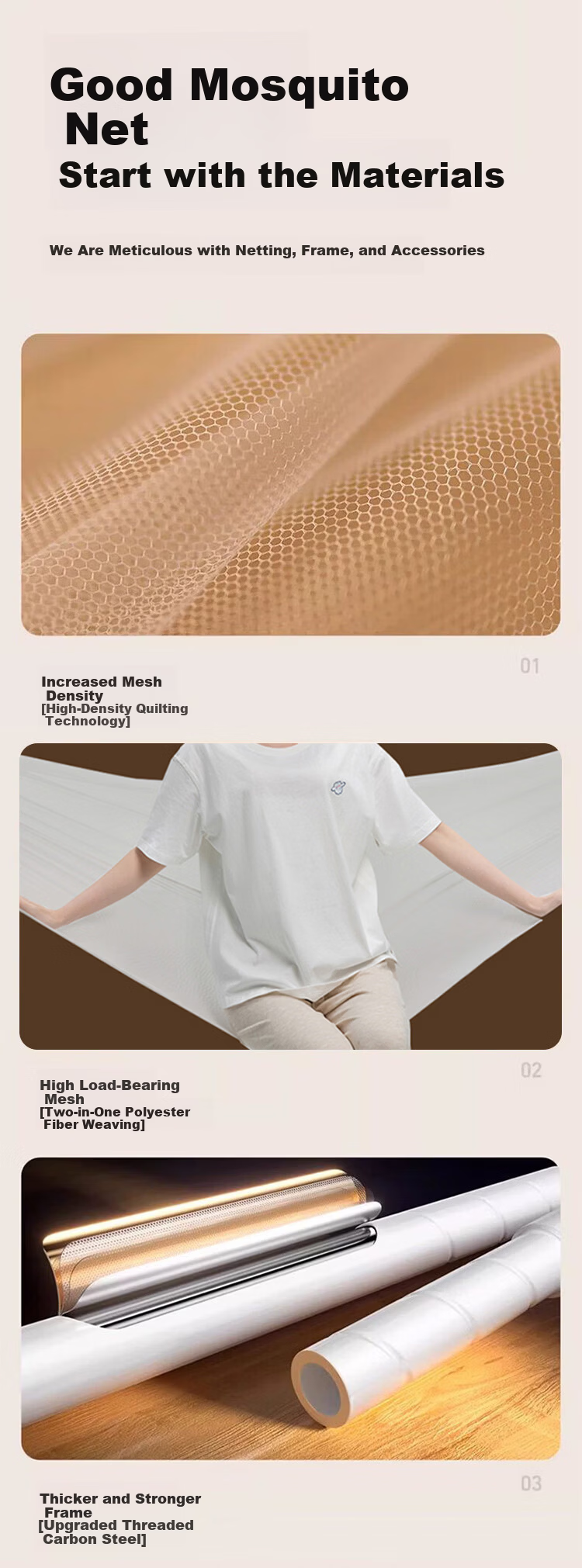 MUJI Baby Anti-Fall Mosquito Net Frame 1.8x2m Home Fence Class A Antibacterial Triple Door Reinforced Frame Light Year Beige 3
