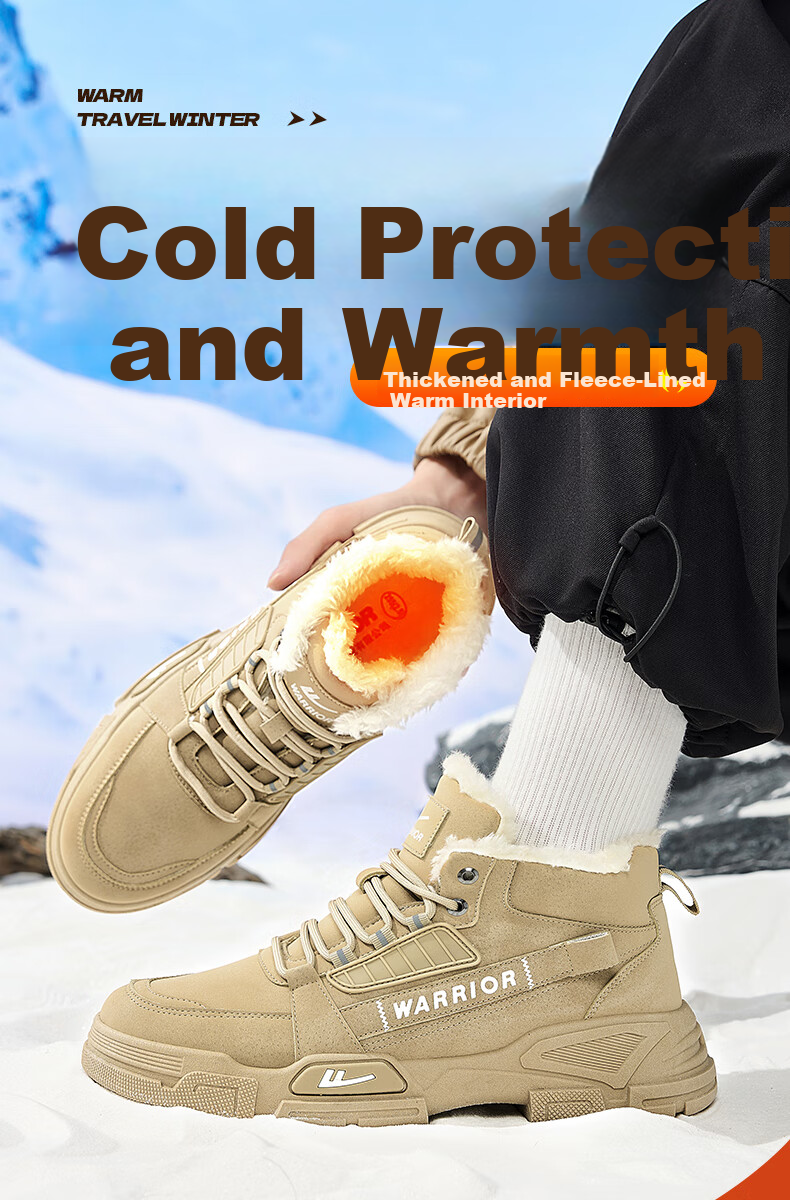 Warrior Official Men's Snow Boots Fleece Lined Thickened Northeast Warm Martin High Top Cotton Shoes 212N Khaki Size 43 1