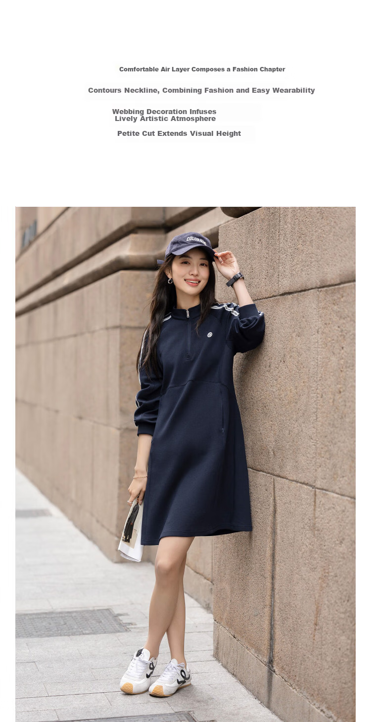 Demana [Comfort Elastic Air Layer] Spring Lightweight Sports Stand Collar Half-Placket Printed Ribbon Petite Women's Dress 2