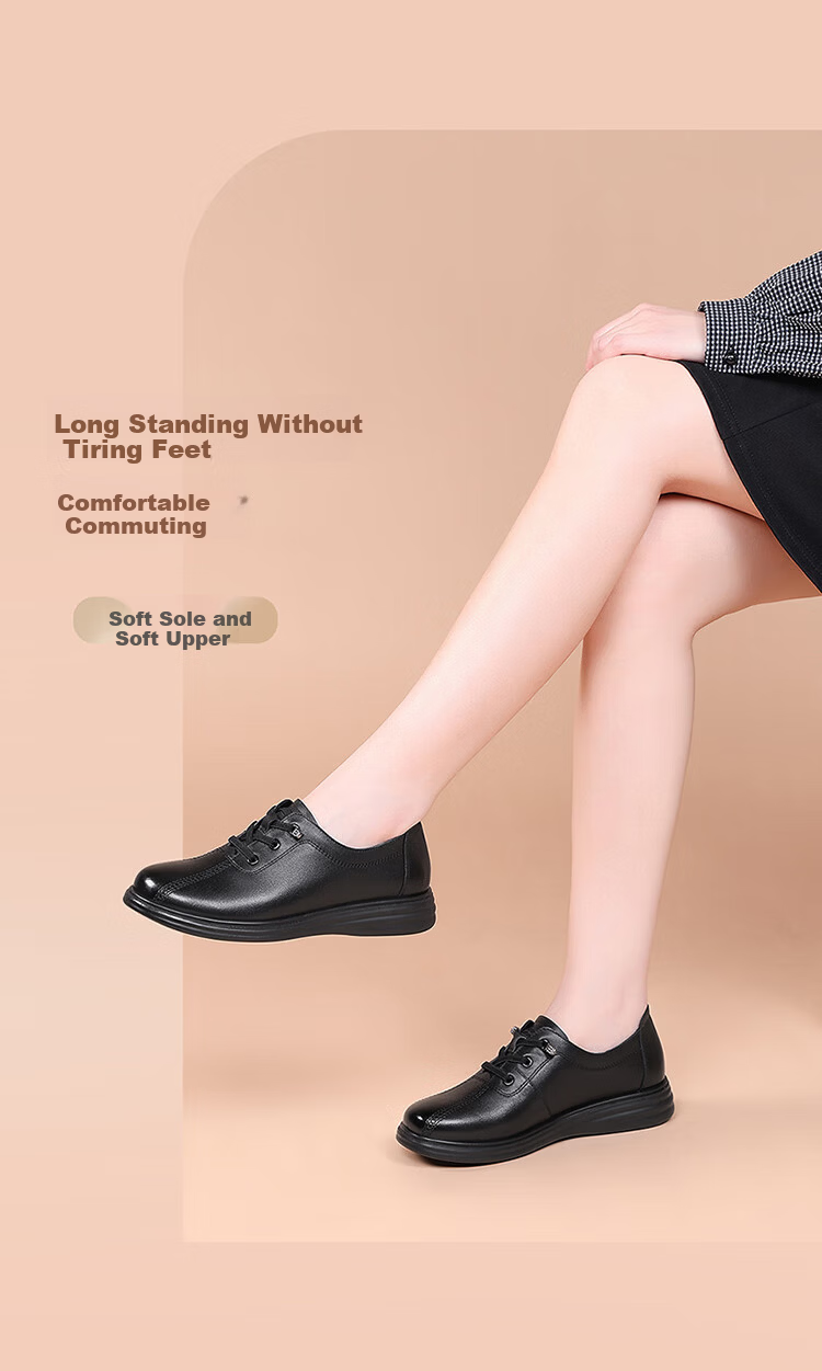 Red Dragonfly Women's New British Style Casual Comfortable Leather Breathable Soft Sole Commuting Work Shoes WTB353851 Black Size 38 2