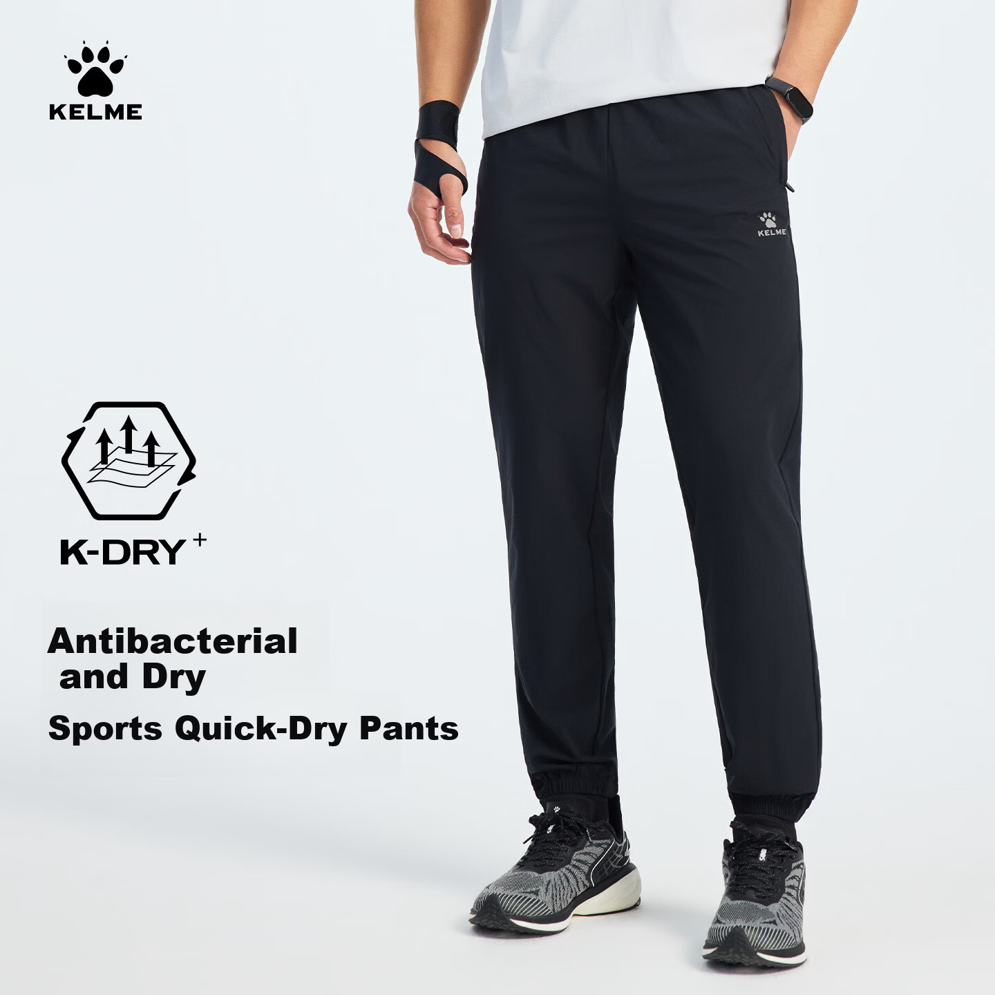 KELME Quick-Dry Sports Pants Summer Lightweight Breathable Antibacterial Jogger Woven Casual Trousers Agate Black 4XL