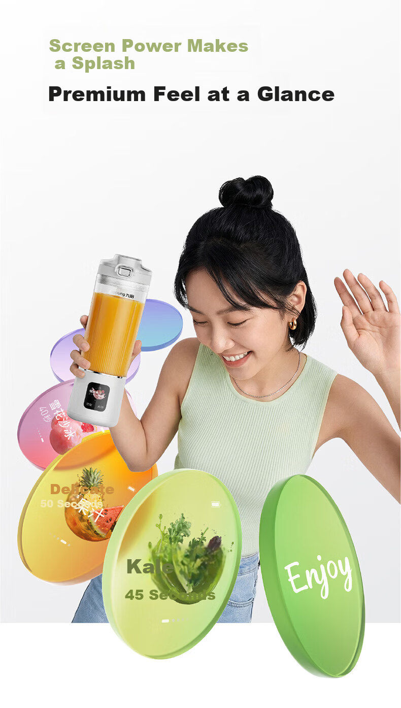Joyoung Juicer Cup Slim Waist Small Blender Fruit and Vegetable Juice Smoothie Food Processor Home Camping Rechargeable Wireless Portable Juicer LJ670 Blue 11