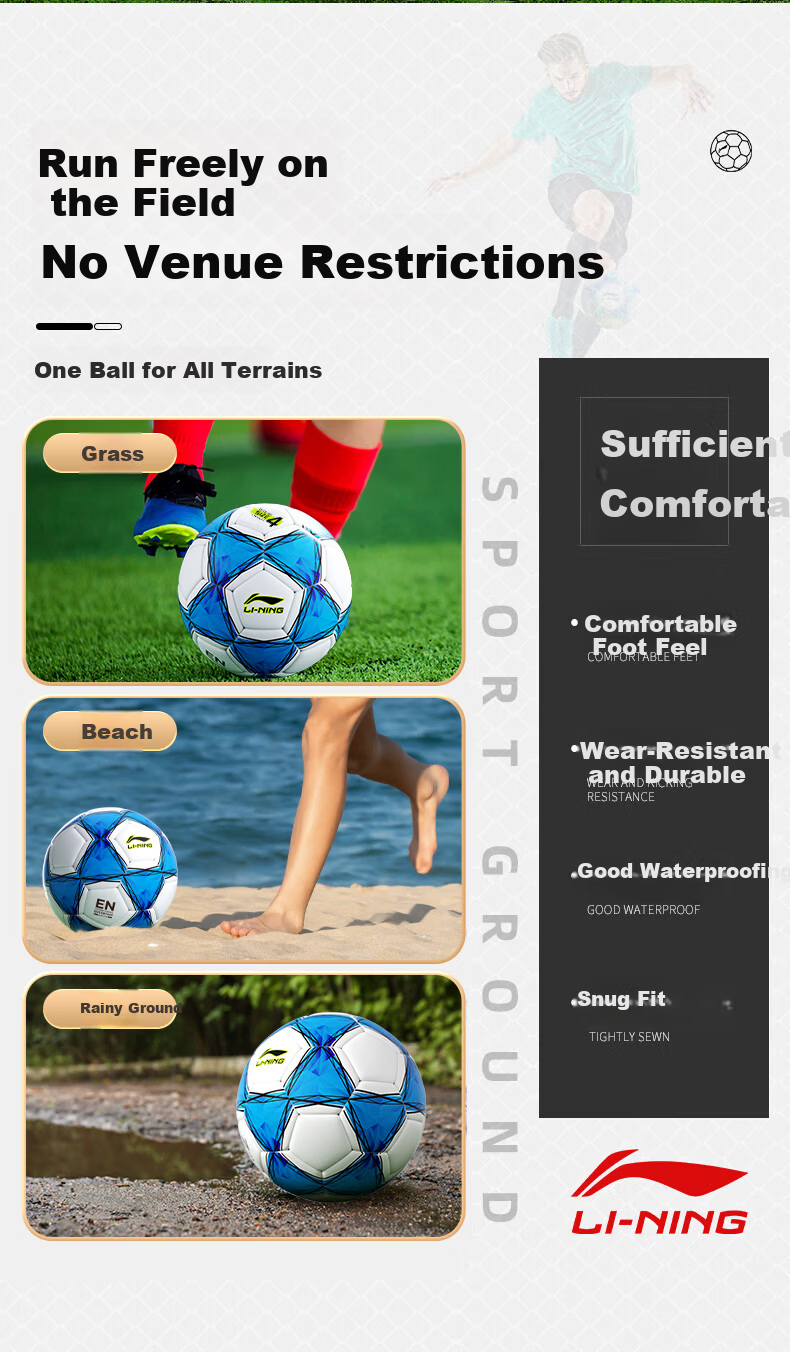 Li-Ning Football Size 4 for Children, Primary and Middle School Students, Ages 3-12, Standard Match and Training Youth Soccer Ball 7