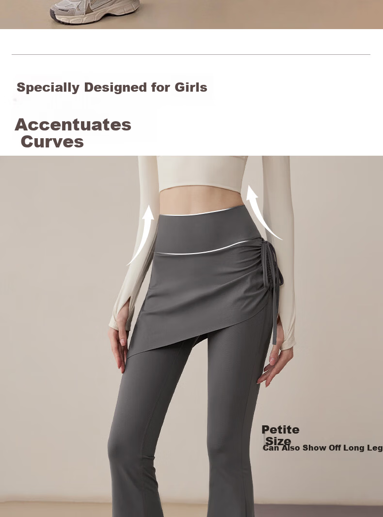 Free Style Faux Two-Piece High-Waist Slimming Yoga Pants for Women, Hip-Covering, Anti-Exposure Pilates Running Fitness Flared Skirt Pants 7