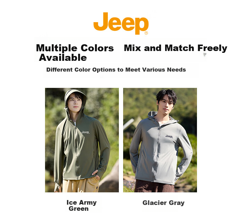 JEEP Men's Summer Ice Silk Quick-Dry Sun Protection Jacket Outdoor Lightweight UV Protection Fishing Coat Glacier Gray M 5