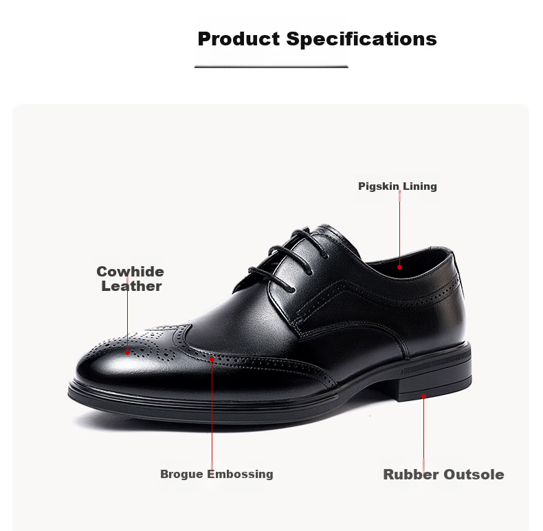 LAORENTOU Men's Spring Autumn Brogue Leather Shoes British Style Breathable Formal Wedding Shoes A50237 Black Size 38 1