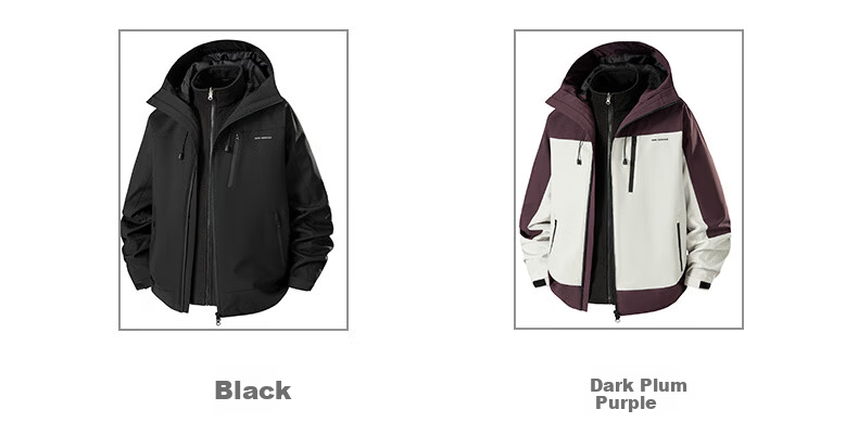 FAIRWHALE Men's Jacket Autumn Winter 2025 New Trendy Brand 3-in-1 Detachable Windproof Mountaineering Coat Black L 4