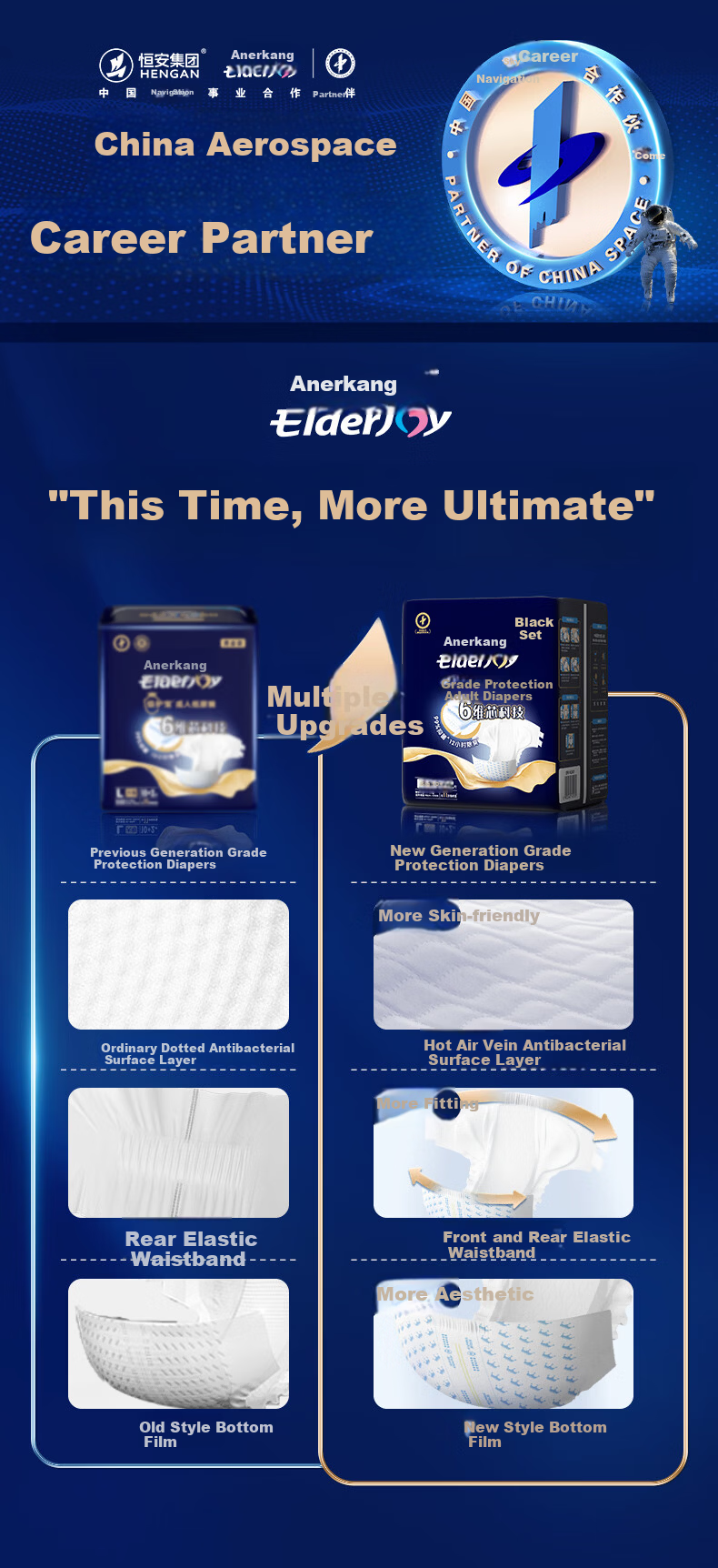 Elderjoy Adult Diapers L48 Pieces Hip Circumference 95-120cm Antibacterial Deodorant Incontinence Pads Postoperative Recovery 1