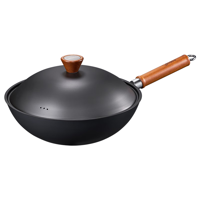 Midea Titanium Flame Non-Stick Iron Wok Stir-Fry Pan No-Coating Household Gas and Induction Cooker Compatible Pan