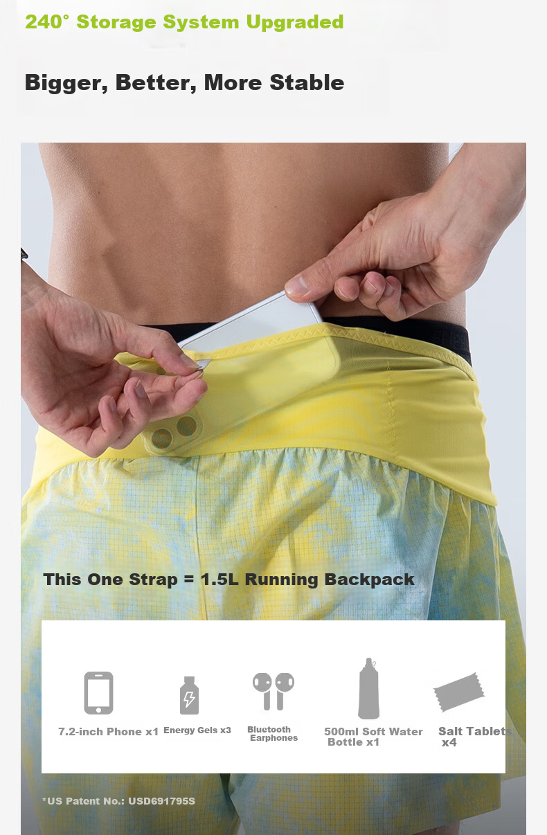 Feibit Air Pants Pro 4.0 Men's Waist Bag Shorts Breathable Running 5-Inch Quick-Dry Pants Qinghu Blue L 1