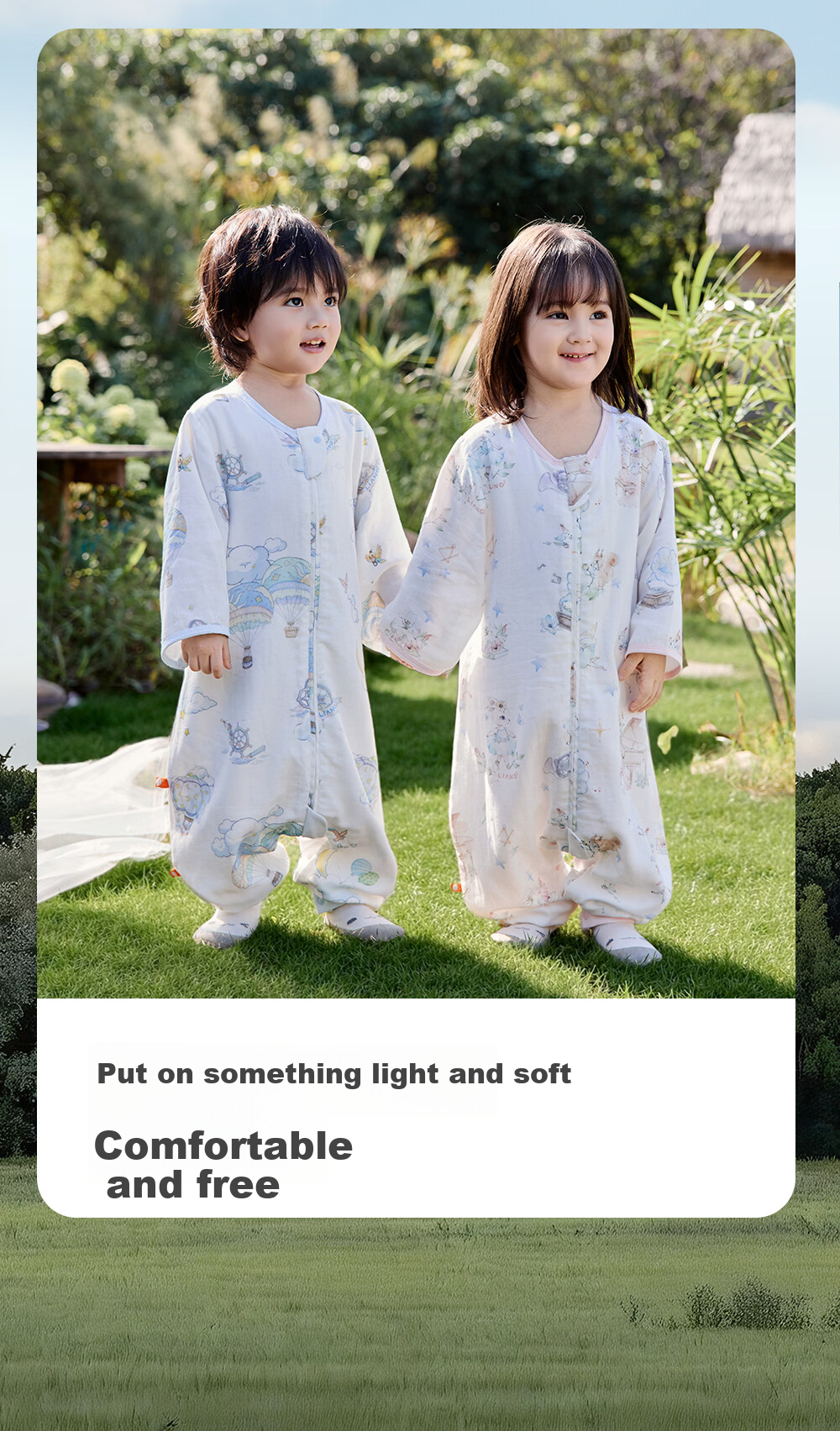 Liangliang Baby Sleeping Bag Bamboo Cotton Gauze Air-Conditioned Room Anti-Kick Quilt for Babies and Children Front 4 Back 2 Fantasy 110/56 12