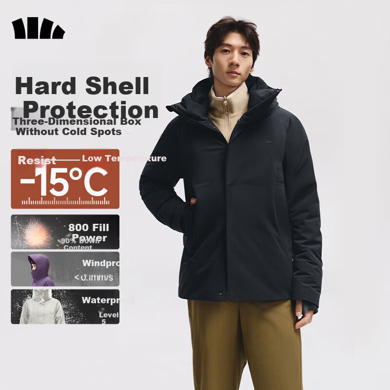 Beneunder Men's Down Jacket 2025 New Hard Shell Tactical Parka Coat HD112 Dusk Black 2XL